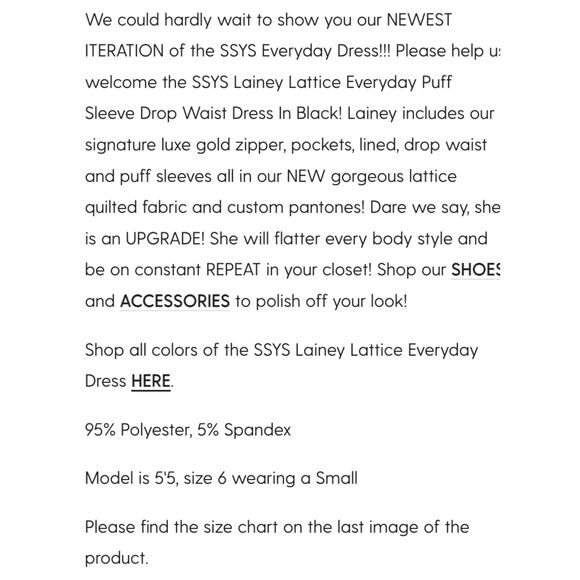 SSYS Lainey Everyday Puff Sleeve Dress Black Small NEW NWT - Picture 4 of 4